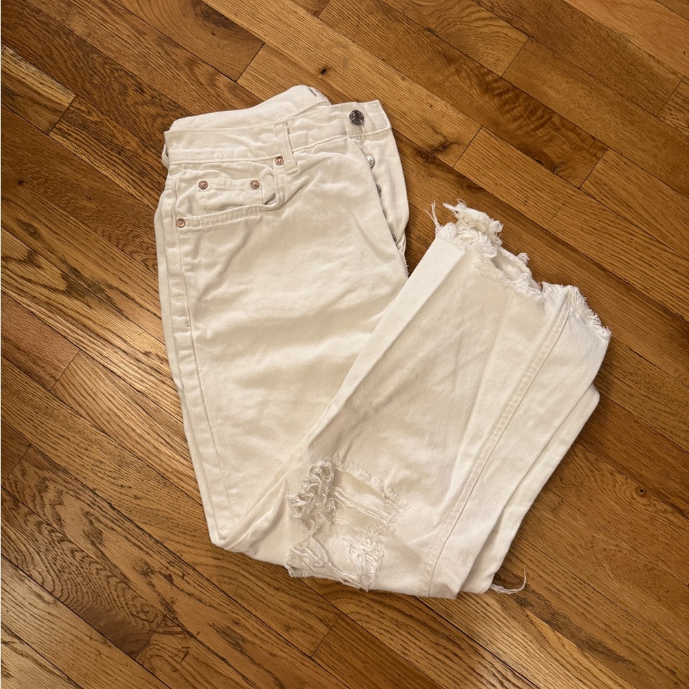 FREE PEOPLE Cropped White Denim Pants